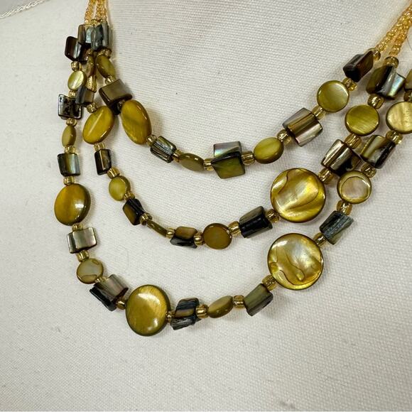 Yellow Green Hawaiian Shell Multi Strand Necklace Polished Beads Jewelry - Picture 3 of 8